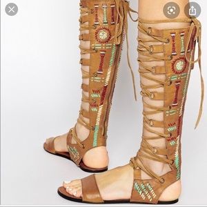 Free people embroidered lace up gladiator sandals